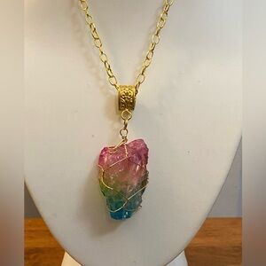 NEW Rainbow Aura Crystal Quartz necklace III